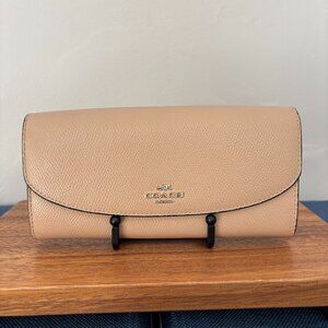 Coach Tan Crossgrain Leather Brown Signature Pop Envelope Wallet